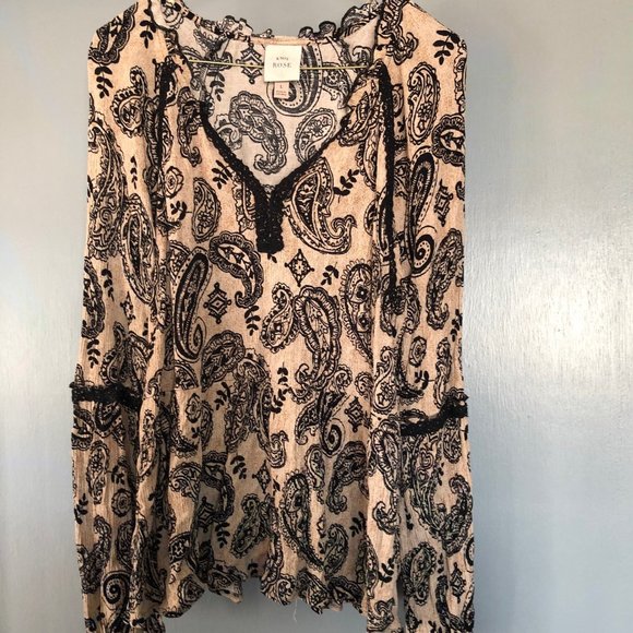 Knox rose long sleeve v-neck boho paisley top size L - Picture 1 of 4